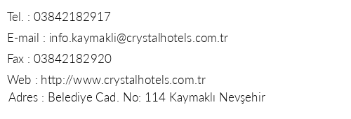 Crystal Kaymakl Hotel & Spa telefon numaralar, faks, e-mail, posta adresi ve iletiim bilgileri